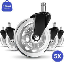 Stane Bureaustoelwieltjes - Zwenkwielen 11mm - Geluidloos en vloerbeschermend - Grijs (set van 5)