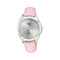 Q&Q C04A-025PY - Horloge - Analoog - Unisex - Leren band - Rond - Metaal - Streepjes - Roze - Zilverkleurig