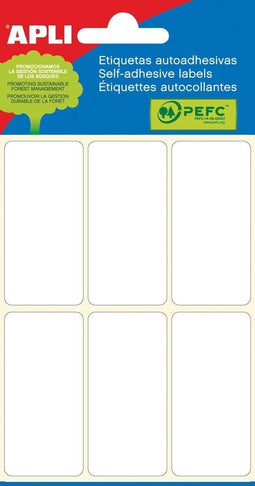 Apli witte etiketten ft 26 x 54 mm (b x h), 36 stuks, 6 per blad (2681)