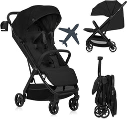 Lionelo Julie Air - Ultralichte Buggy - Auto-Folding Compact - 7,5 kg - Verstelbare Rugleuning - XXL Zonnescherm UPF50+ - Onderhoudsvrije Wielen - Zwart