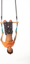 Houten Ringtrapeze met Kunststof Ringen Turquoise - Zwart Gevlochten Touw