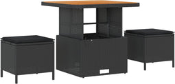 vidaXL - 3-delige - tuinset - met - kussens - - - zwart - poly - riet - en - acacia