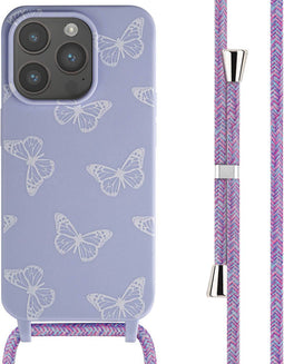 imoshion Hoesje Geschikt voor iPhone 15 Pro Hoesje Met Koord - imoshion Siliconen design hoesje met koord - Meerkleurig / Butterfly