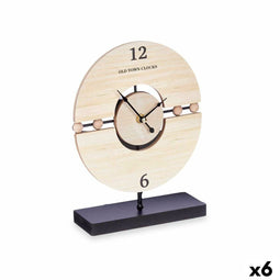 Bordsklocka Ballen Zwart Metaal Hout MDF 20,5 x 26,5 x 7 cm (6 Stuks)