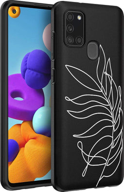 iMoshion Hoesje Geschikt voor Samsung Galaxy A21s Hoesje Siliconen - iMoshion Design hoesje - Zwart / Bladeren design