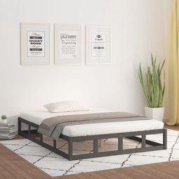 vidaXL - Bedframe - massief - hout - grijs - 150x200 - cm