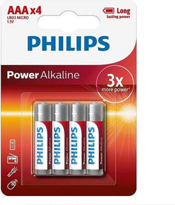 Philips Power Alkaline - AAA Batterijen - 6x beter dan zink-koolstof - (4 stuks)