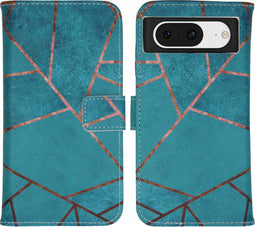 iMoshion Hoesje Geschikt voor Google Pixel 8 Hoesje Met Pasjeshouder - iMoshion Design Softcase Bookcase - Meerkleurig / Blue Graphic