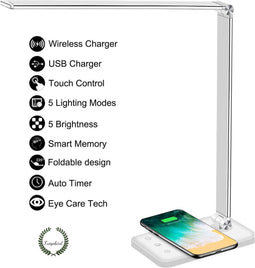 Fuegobird EK009 - LED Bureaulamp - Dimbaar - Qi Draadloos Opladen - Wit