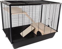 Flamingo Elsa - Hamsterkooi - Ruim met platforms en schuilplaats - Zwart & Naturel - 77x47x60 cm