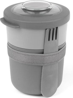 Amuse Life - Lunchpot - Ontbijtbeker - Morning & Noon Bowl - Met spork en rekker - 2 compartimenten 450 + 150 ml - grij