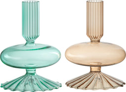 J-Line kandelaar Ufo - glas - aqua/beige - 2 stuks
