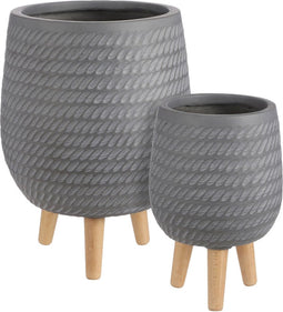 Mica Decoration Corda Plantenbak - H43 x Ø32 cm - Magnesium - Grijs - Set van 2