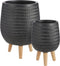 Mica Decoration Corda Plantenbak - H43 x Ø32 cm - Magnesium - Zwart - Set van 2
