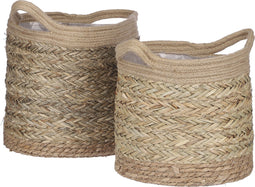 Mica Decorations Anne Plantenmand - Set van 2 - H28 x Ø30 cm - Zeegras - Lichtbruin