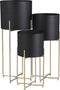 Mica Decorations Aries Bloempot op Standaard - Set van 3 - H58 x Ø24 cm - Zwart