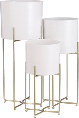 Mica Decorations Aries Bloempot op Standaard - Set van 3 - H58 x Ø24 cm - Wit