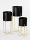 Mica Decorations Aries Bloempot op Standaard - Set van 3 - H58 x Ø24 cm - Zwart
