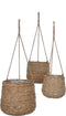 Mica Decorations Avalon Hangpot - Set van 3 - H90 x Ø30 cm - Zeegras - Lichtbruin