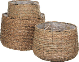 Mica Decorations Avalon Plantenmand - Set van 3 - H32 x Ø44 cm - Zeegras - Lichtbruin