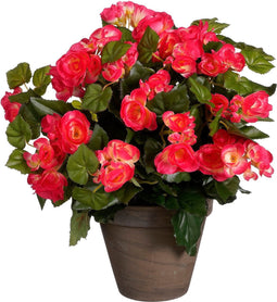 Mica Decorations Begonia Kunstplant in Bloempot Stan - H37 x Ø36 cm - Donkerroze