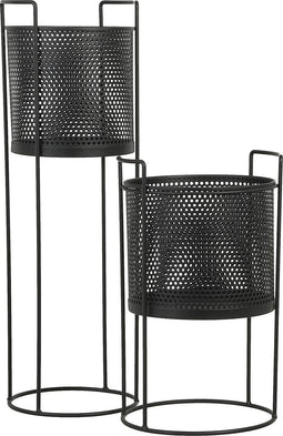 Mica Decorations Bellamy Bloempot op Standaard - Set van 2 - H65 x Ø24 cm - Zwart