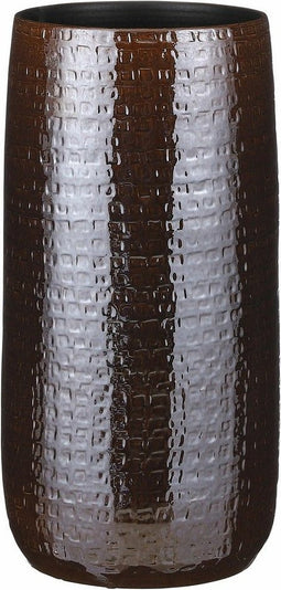 Mica Decorations Bloemenvaas - keramiek - warm bruin - relief patroon - D25/H50 cm