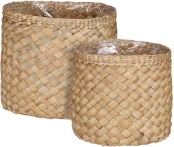 Mica Decorations Bloempot Albury - 30x30x26 cm - Water Hyacinth - Lichtbruin- Set van 2