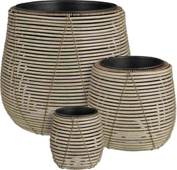 Mica Decorations Bloempot Cancun - 45x45x40 cm - Gerecycled Plastic - Lichtgrijs- Set van 3