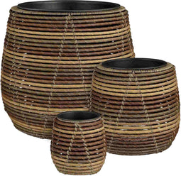 Mica Decorations Bloempot Cancun - 45x45x40 cm - Gerecycled Plastic - Bruin- Set van 3