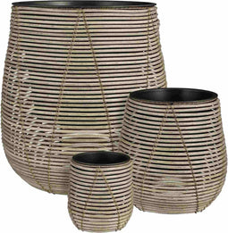Mica Decorations Bloempot Cancun - 47x47x50 cm - Gerecycled Plastic - Lichtgrijs- Set van 3