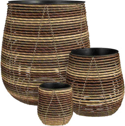 Mica Decorations Bloempot Cancun - 47x47x50 cm - Gerecycled Plastic - Bruin- Set van 3