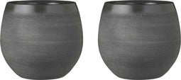 Mica Decorations Bloempot Douro - Voordeelset van 2 bloempotten rond donkergrijs handgemaakt - 23 x Ø 26 cm