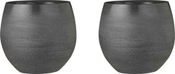 Mica Decorations Bloempot Douro - Voordeelset van 2 bloempotten rond donkergrijs handgemaakt - 20 x Ø 23 cm