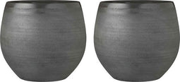 Mica Decorations Bloempot Douro- Voordeelset van 2 bloempotten rond donkergrijs antraciet - 28 x Ø 33 cm