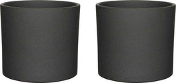 Mica Decorations Bloempot Era - Voordeelset van 2 bloempotten Keramiek rond donkergrijs - 26 x Ø 28 cm