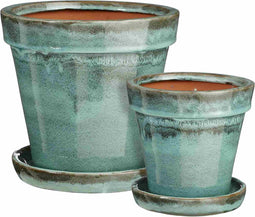 Mica Decorations Bloempot Lotus - 25x25x23 cm - Keramiek - Groen- Set van 2