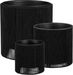 Mica Decorations Bloempot Merida - 45x45x45 cm - Gerecycled Katoen - Zwart- Set van 3
