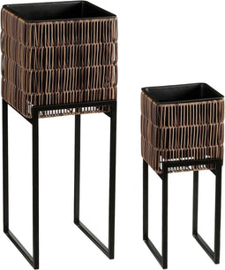 Mica Decorations Bloempot Peta - 30x27x69 cm - Gerecycled Plastic - Donkerbruin- Set van 2