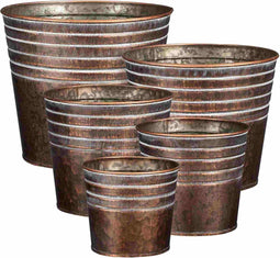 Mica Decorations Bloempot Ricardi - 16x16x16 cm - Zink - Koper- Set van 5