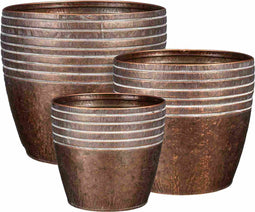 Mica Decorations Bloempot Ricardi - 22x22x22 cm - Zink - Koper- Set van 3