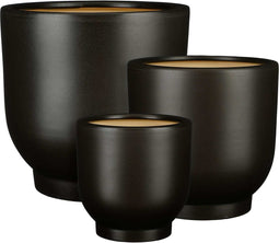 Mica Decorations Bloempot Tara - 30x30x30 cm - Keramiek - Zwart- Set van 3