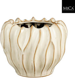 Mica Decorations Bloempot Thom - 27.5x27.5x22 cm - Keramiek - Gebroken Wit
