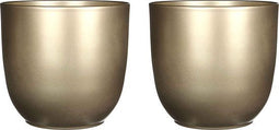 Mica Decorations Bloempot Tusca - Voordeelset van 2 bloempotten Keramiek rond Goud - 20 x Ø 22 cm