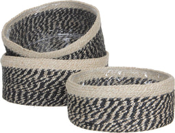 Mica Decorations Bonaparte Mand voor Planten - Set van 3 - H13 x Ø30 cm - Jute - Zwart