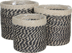 Mica Decorations Bonaparte Mand voor Planten - Set van 3 - H20 x Ø20 cm - Jute - Zwart