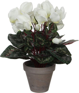 Mica Decorations Cyclaam Kunstplant in Bloempot Stan - H30 x Ø30 cm - Wit