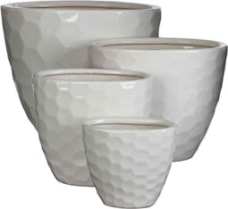 Mica Decorations - diamond ovalen potten wit set van 4 - grootste maat in cm: 37 x 26 x 29,5