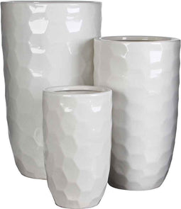 Mica Decorations - diamond ronde vaas wit set van 3 - grootste maat in cm: 45 x 26