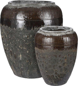 Mica Decorations Etna Plantenbakken - H68 x Ø55 cm - Klei - Bruin - Set van 2
